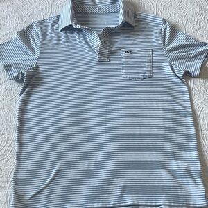 Vineyard Vines Boys Large 16 Light Blue & White Striped Edgartown Polo